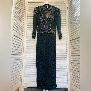 Oleg Cassini Black Tie Vintage Beaded 100% Silk Dress Women’s Size 6